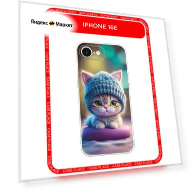 Чехол на Apple iPhone 16e / Айфон 16е с принтом Котик в голубой шапочке