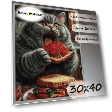 Алмазная мозаика D.Art "Кот обжора" 30х40 без подрамника, 24 цвета