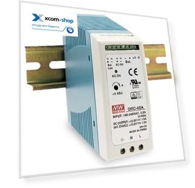 Преобразователь AC-DC сетевой Mean Well DRC-40B функция UPS, P вых: 40 Вт; Выход: 27.6 В; U1: 24...30 В; I1: до 950 мА; Стабилизация: напряжение; Вход