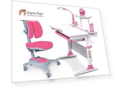 Комплект Mealux EVO-30 (парта Evo-Diego с лампой + кресло Y-115 с двойной спинкой)(дерево) Розовый Белый