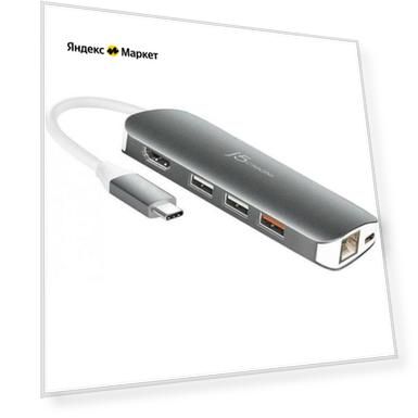 Мульти-переходник j5create j5create USB-C с HDMI / VGA / Ethernet / USB Type-A 3.1 / PD 3.0 / Картридером.